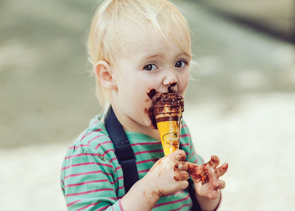 Kid with ice cream.